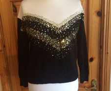 Black and White Ladies Gold Sequin Jumper Uk 14 includes Postage