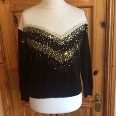 Black and White Ladies Gold Sequin Jumper Uk 14 includes Postage