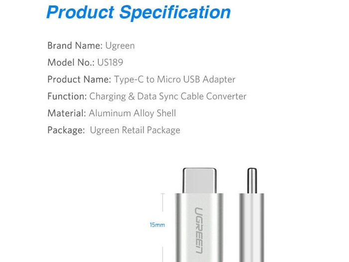 2 X Ugreen Aluminum Alloy OTG Micro USB (Female) to USB-C (Male) QC 3.0/2.0 Charger & Sync Convertor Adapter with Key Chain (Brand New/Warranty)