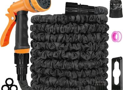 FREE SHIPPING Expandable Garden Hose Pipe - Expanding Hose 50FT with 10 Modes Spray Gun, 3 Times Flexible Water Hose with 1/2", 3/4" and Quick Fittings, No-Leaking &Lightweight for Gardening, Washing (50FT)