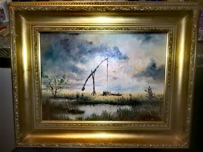 Old oil painting on canvas