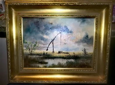 Old oil painting on canvas