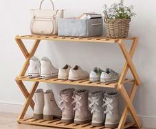 3 Tier Bamboo Shoe Rack,Portable Folding Shoe Storage Rack,Without Installation Small Shoe Rack Perfect for Corridors, Bedrooms and Small Spaces (3 Tier)