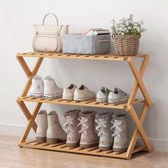 3 Tier Bamboo Shoe Rack,Portable Folding Shoe Storage Rack,Without Installation Small Shoe Rack Perfect for Corridors, Bedrooms and Small Spaces (3 Tier)