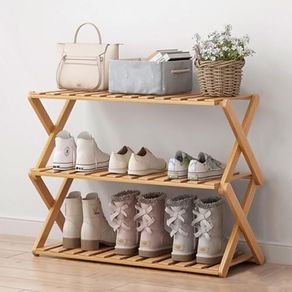 3 Tier Bamboo Shoe Rack,Portable Folding Shoe Storage Rack,Without Installation Small Shoe Rack Perfect for Corridors, Bedrooms and Small Spaces (3 Tier)