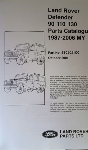 Land Rover Defender parts catalogue 90 110 130 (Near New)