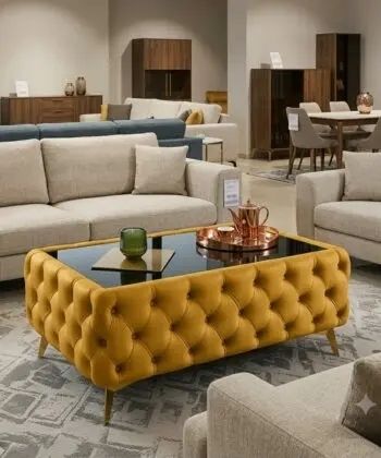 Chesterfield Coffee Table Velvet Rectangle 83x63x45cm with Glass