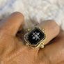 Art Deco Style Star Starburst Ebony Gold Tone Ring Image 6