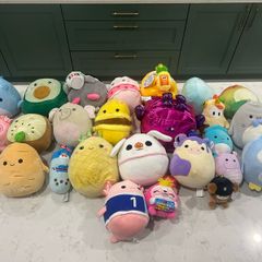 Lot of 23 Plushies & Squishmallows (Cows, Food Squad, Axolotl & More)