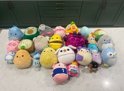 Lot of 23 Plushies & Squishmallows (Cows, Food Squad, Axolotl & More)