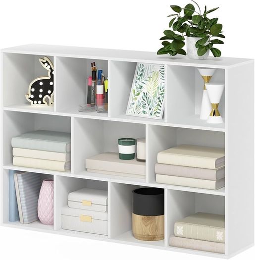 11-Cube Reversible Open Shelf Bookcase, White