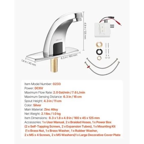 Touchless Bathroom Sink Faucet, Automatic Motion Sensor Restroom Toilet Faucet Cold Water with Hole Cover Plate, Battery Operated for 9.5 mm