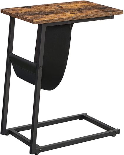 Side Table Laptop Table C Shape Sofa Table with Storage Space Removable Storage Bag Coffee Laptop Living Room Bedroom Industrial Design Vintage Brown/Black
