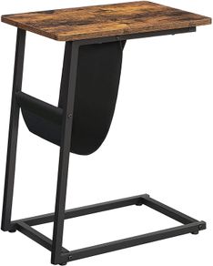 Side Table Laptop Table C Shape Sofa Table with Storage Space Removable Storage Bag Coffee Laptop Living Room Bedroom Industrial Design Vintage Brown/Black