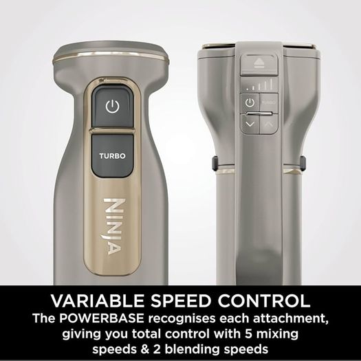 Foodi 3-in-1 Hand Blender, Hand Mixer & Chopper with Gradual Start, 2 Blending and 5 Mixing Speeds to Chop, Mix, Knead, Blend and more, Dishwasher Safe Parts, 850W, Stone Gold