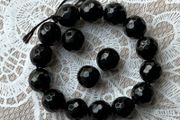 Beads stunning faceted black agate 14 mm