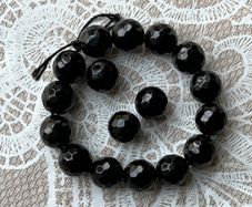 Beads stunning faceted black agate 14 mm