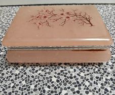Italian Pink Alabaster Heavy Jewellery Box Cherry Blossom Design.