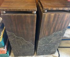 2X Designer Hall/Lamp Tables in Brown & Gold with leather decrative front