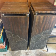 2X Designer Hall/Lamp Tables in Brown & Gold with leather decrative front
