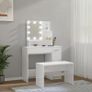 Dressing Table Set with LED High Gloss White Engineered Wood Image 3