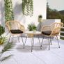 _3-Piece. Balcony Set Side Table 2 Lounge Chairs Indoor Outdoor Weatherproof Natural Poly Rattan Look Garden Balcony Set Image 2