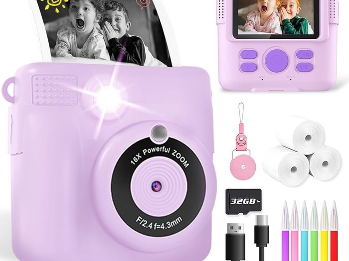 Camera For Girls Boys, Instant Camera For Kids With Print Photo Paper, 1080P Hd Digital Camera Toy, Birthday Gifts For 3 4 5 6 7 8 9 10 Years Old Girl, Video Recorder, 32Gb Sd Card