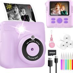 Camera For Girls Boys, Instant Camera For Kids With Print Photo Paper, 1080P Hd Digital Camera Toy, Birthday Gifts For 3 4 5 6 7 8 9 10 Years Old Girl, Video Recorder, 32Gb Sd Card