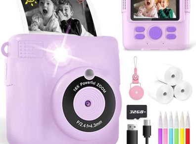 Camera For Girls Boys, Instant Camera For Kids With Print Photo Paper, 1080P Hd Digital Camera Toy, Birthday Gifts For 3 4 5 6 7 8 9 10 Years Old Girl, Video Recorder, 32Gb Sd Card