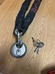 Motorcycle, motorbike, bike chain and lock