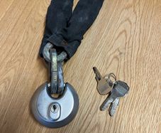 Motorcycle, motorbike, bike chain and lock