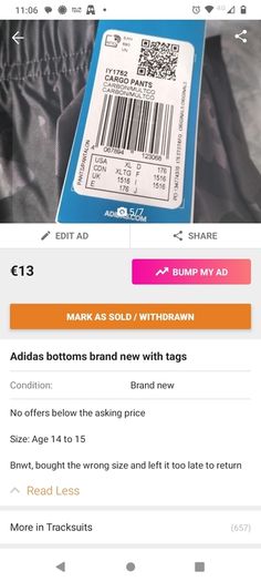 Adidas cargo bottoms brand new