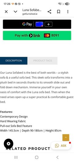 2 seater sofabed,