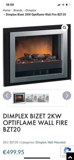 Dimplex wall mounted 2KW optiflame electric heater