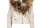 BNWT River Island beige blues faux leather jacket with fur collar size UK16 EU44 Postage included