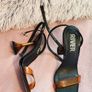 River Island Black Heels with Orange Strap & Acrylic Flared Heel Size UK 6 / EU 39 Image 9