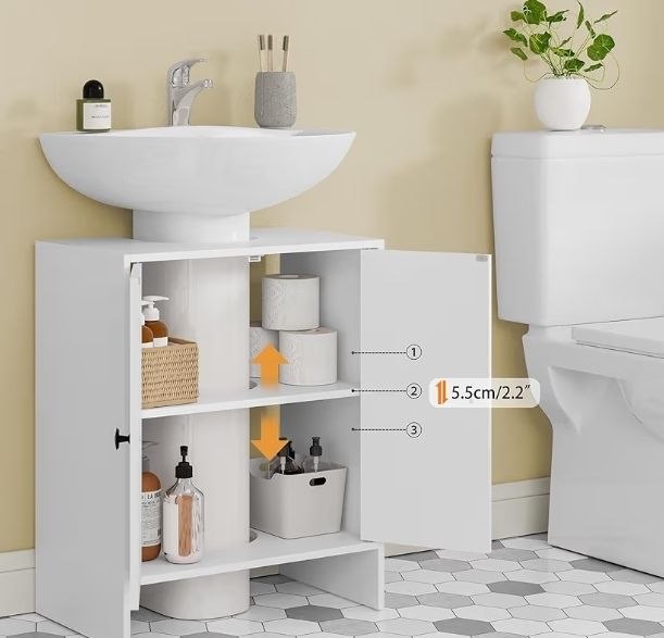 Bathroom Vanity Unit Storage Cabinet Under Basin,48 x 30 x 60cm,White  Cupboard Wash Stands, Vanity Units Space Saving Open Compartment ,Adjustable Shelf Addition To Your Home