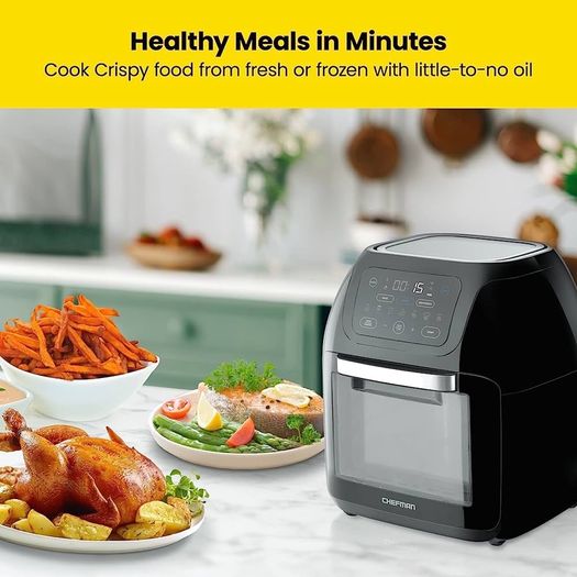 Multifunctional Digital Air Fryer+ Rotisserie, Dehydrator, Convection Oven, 17 Touch Screen Presets Fry, Roast, Dehydrate, Bake, XL 10L Family Size, Auto Shutoff, Large Easy-View Window