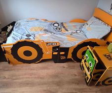 Kids JCB bed, mattress, locker & chair