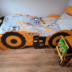 Kids JCB bed, mattress, locker & chair