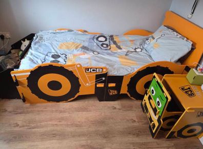 Kids JCB bed, mattress, locker & chair