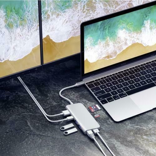 Satechi USB-C Multimedia Adapter 4K Ethernet Display-Port - Silver (High Quality)