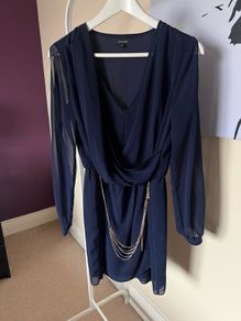 River Island Navy Dress with Gold Belt Size 10