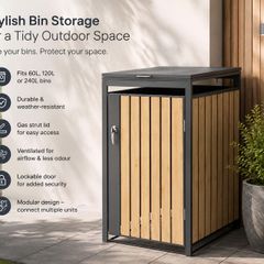 Single Wheelie Bin Storage Box with Gas Struts  Fits 60L, 120L & 240L Bins