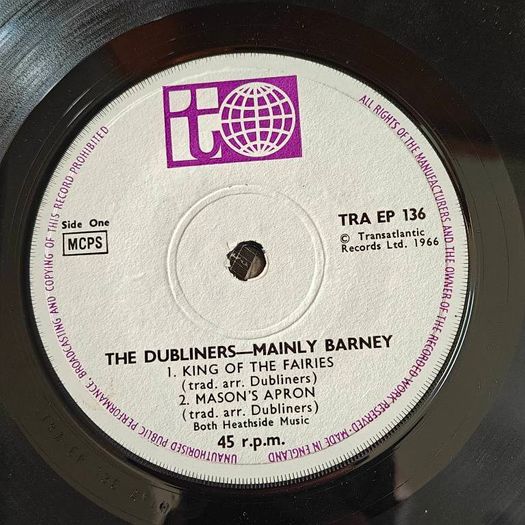The Dubliners , Mainly Barney PS 7" EP, Irish Folk Trad,