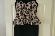 Evita brand Black Dress with Cream Design Peplum