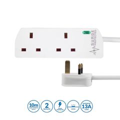 PRO ELEC PELB1951 2 Gang Surge Protected Extension Lead White, 10m