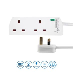 PRO ELEC PELB1951 2 Gang Surge Protected Extension Lead White, 10m