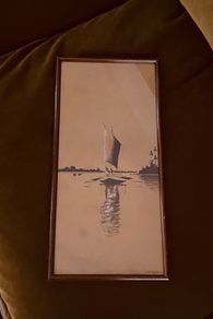 Vintage Framed Watercolour by LM Ghose H42 x L25cm