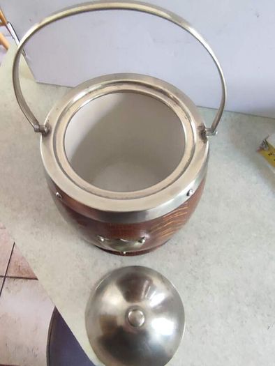 Antique Wooden Ice Bucket Canister Circa 1910's